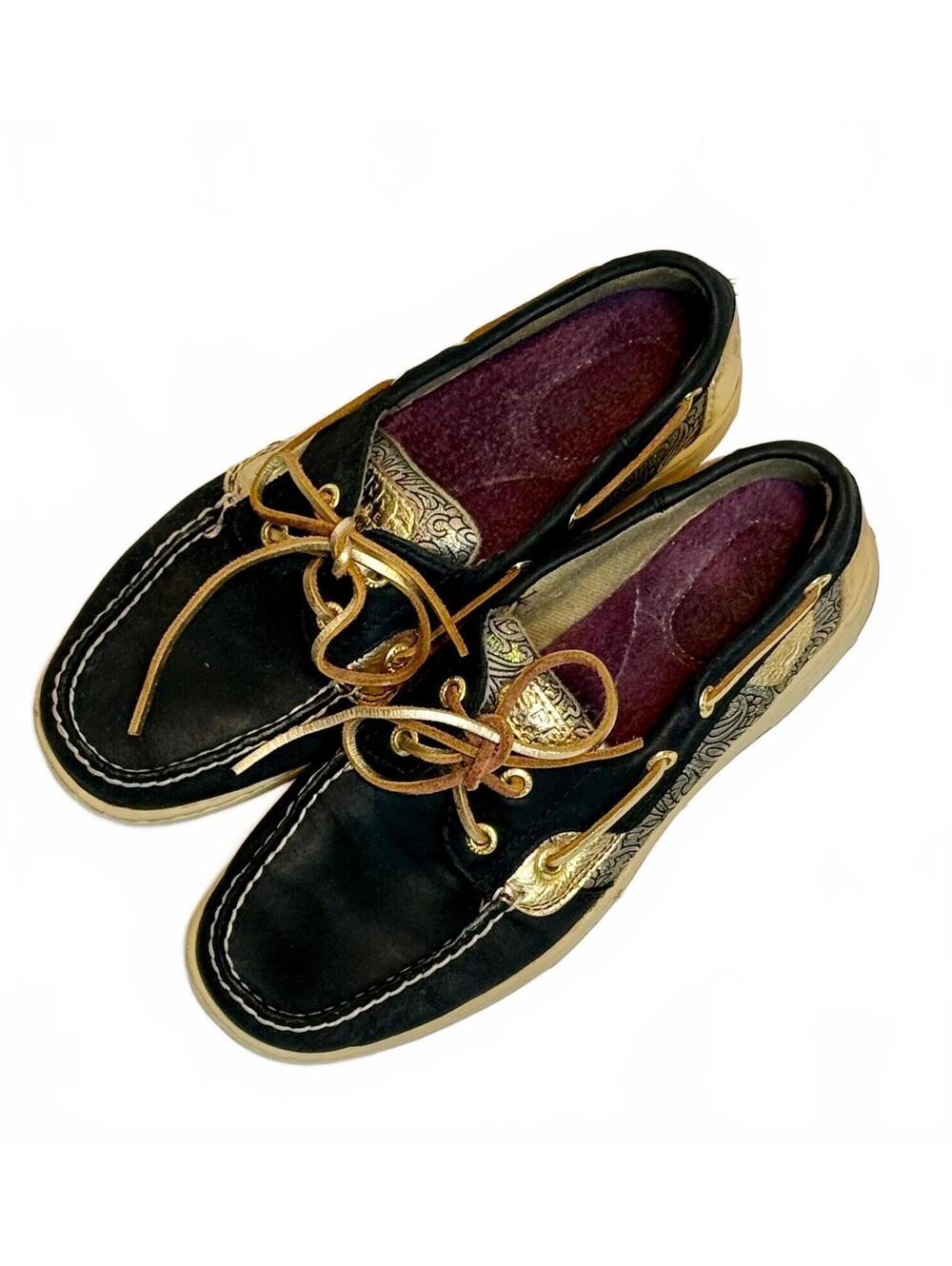 Sperry Top-Sider Women's 8M Black & Gold Leather Boat Shoes